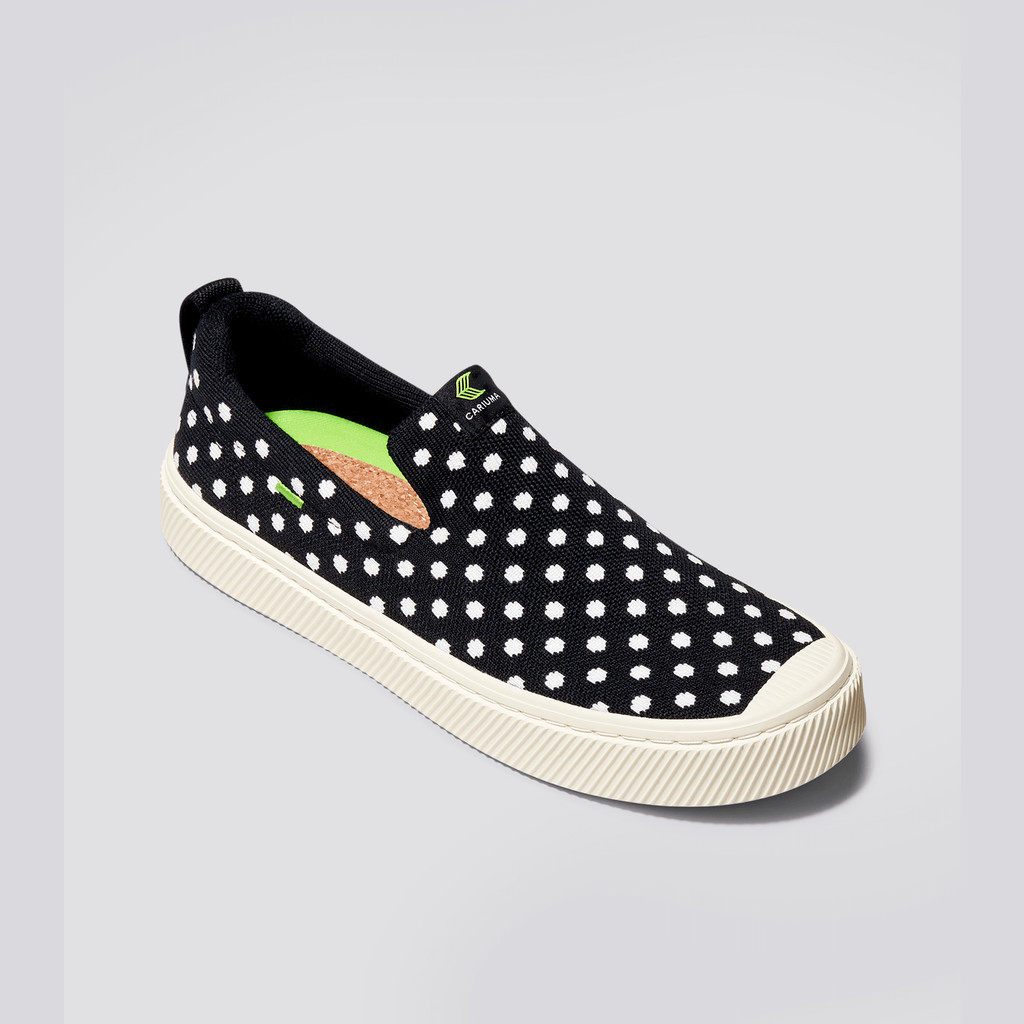 IBI Slip-On Cariuma Low Top Bamboo Weave Knit Vegan Damskie Czarne Białe | 046CGJXFR