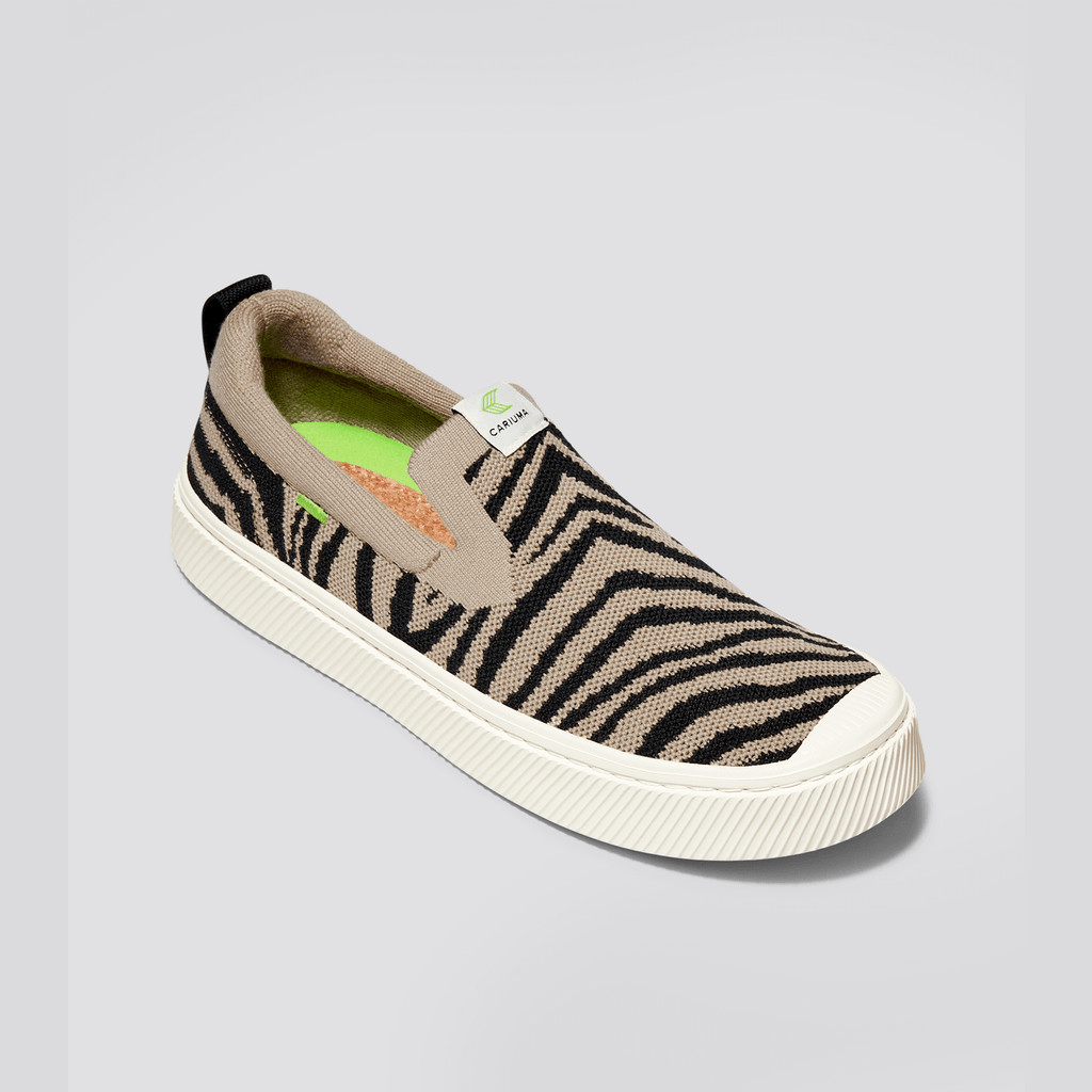 IBI Slip-On Cariuma Low Top Bamboo Weave Knit Vegan Męskie Zebra Print | 840UFLXCO